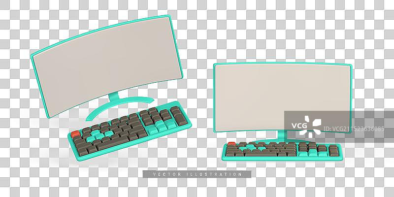 逼真3D电脑显示器和键盘图片素材