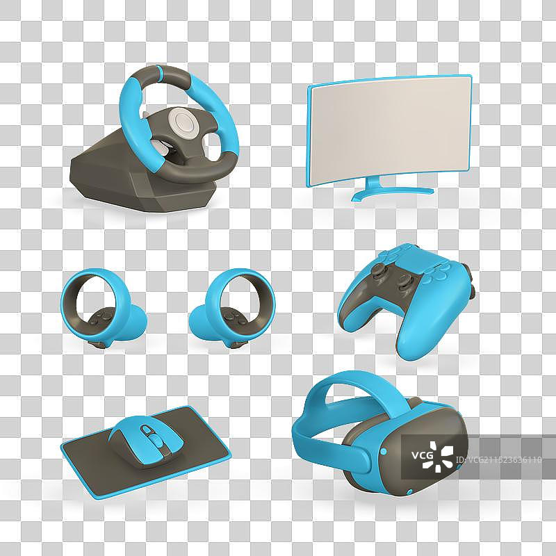 3D逼真游戏玩家配件和设备套装图片素材