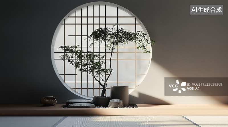 【AI数字艺术】中式现代风格室内设计图片素材