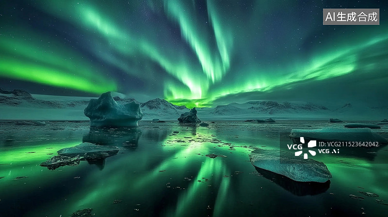 【AI数字艺术】绿色极光素材图片图片素材