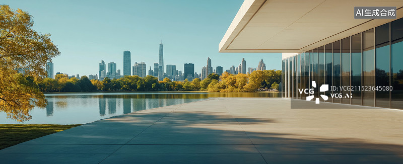 【AI数字艺术】水边城市别墅背景图片素材