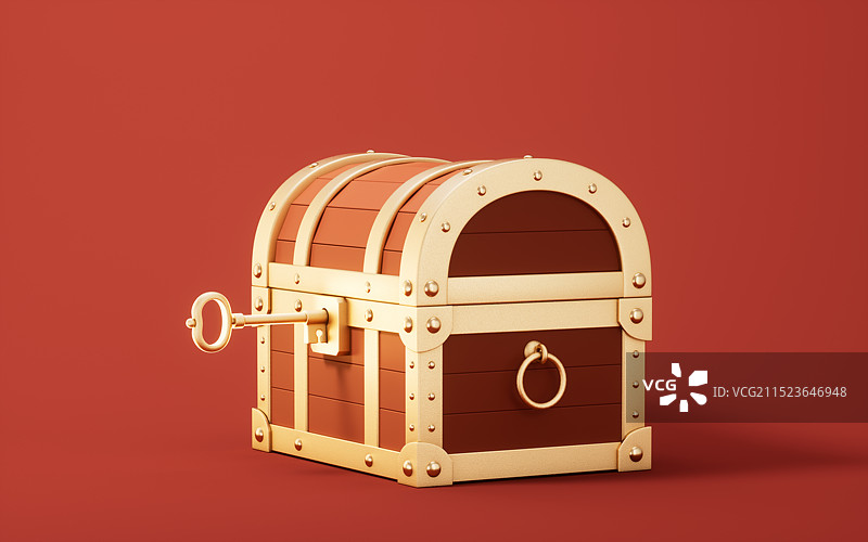 卡通风格复古黄金宝箱宝藏三维渲染图片素材