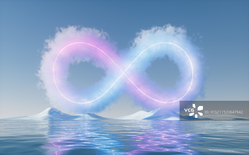 水面上的云朵三维渲染图片素材