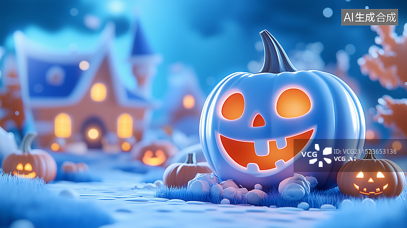 【AI数字艺术】3D卡通万圣节南瓜怪插画图片素材