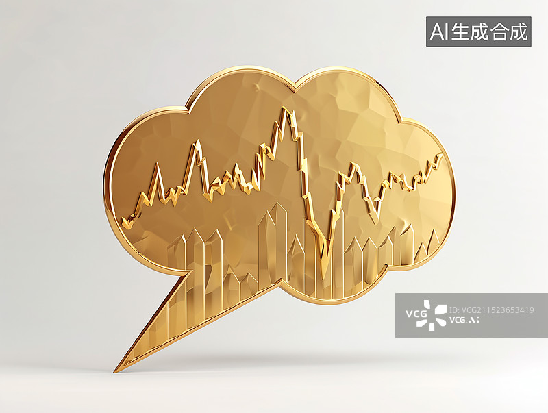 【AI数字艺术】立体金色3D语音气泡中的股票图表图片素材