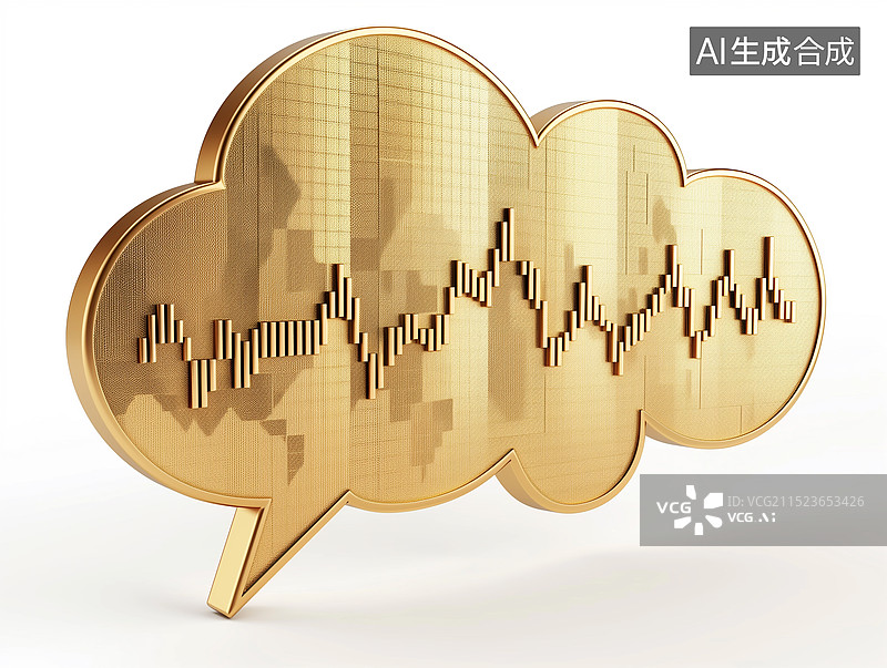 【AI数字艺术】立体金色3D语音气泡中的股票图表图片素材