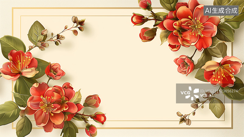 【AI数字艺术】白色背景下的花朵边框特写镜头图片素材