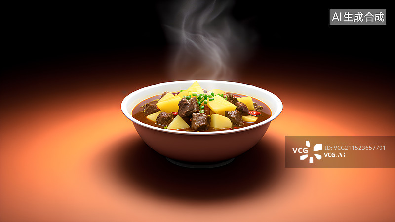 【AI数字艺术】美食菜肴主题 一盘土豆炖牛肉摄影海报图片素材