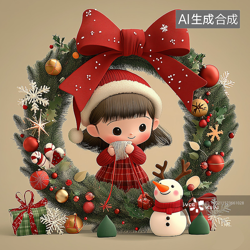 【AI数字艺术】圣诞装花环装饰图片素材