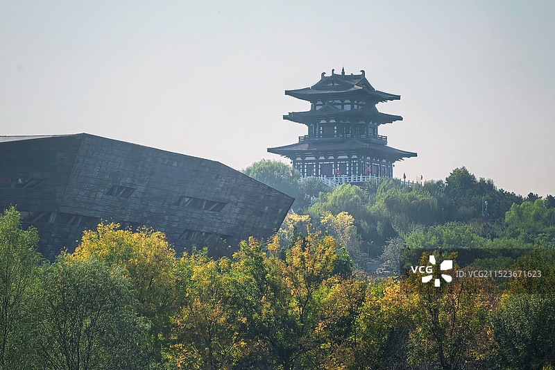 唐山南湖景区龙山阁建筑景观图片素材