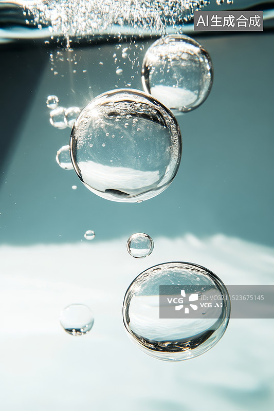 【AI数字艺术】水箱中的气泡与多层玻璃设计图片素材