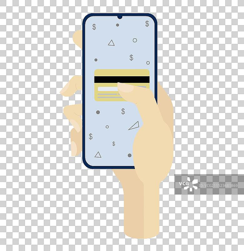 手中手机屏幕上的信用卡图片素材