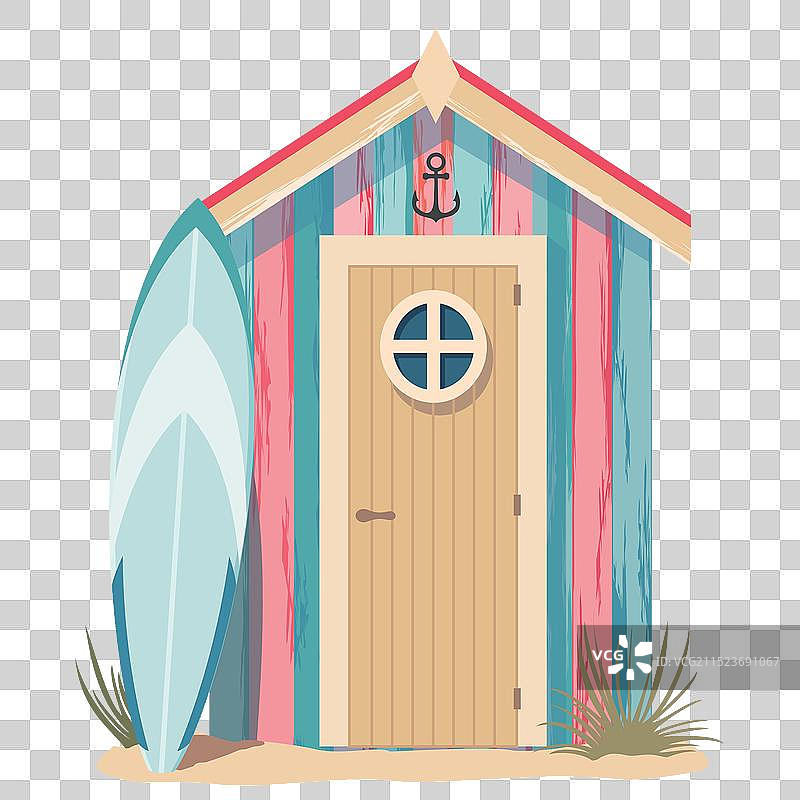 海滩小屋与冲浪板图片素材