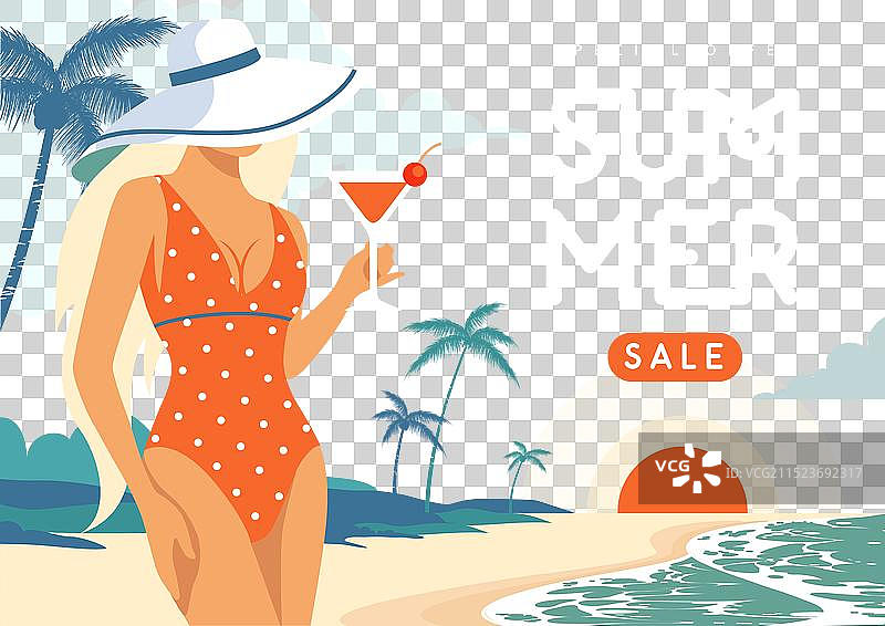 泳装女孩复古夏季促销海报图片素材
