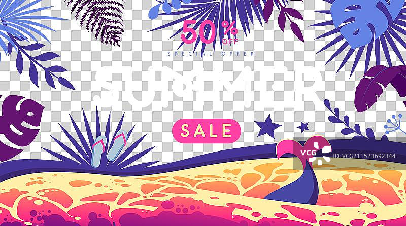 复古夏季促销海报与海浪图片素材