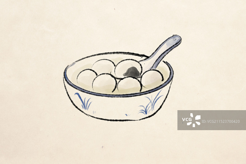 国画水墨汤圆中国美食图片素材