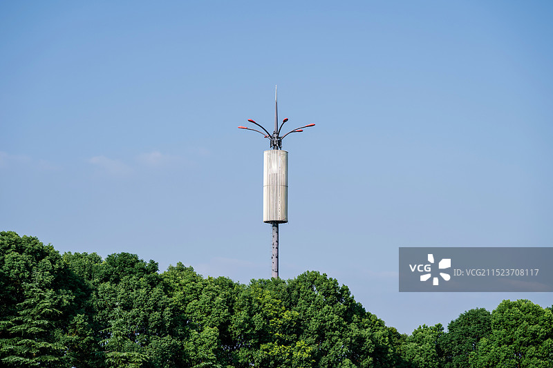 上海崇明西沙湿地的路灯图片素材