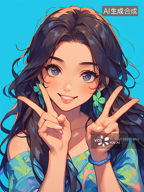 【AI数字艺术】卡通形象美丽女孩头像系列插画图片素材