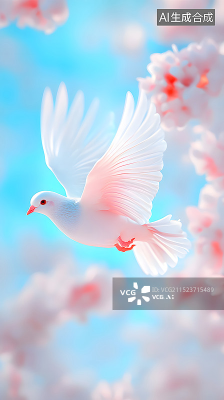 【AI数字艺术】白鸽在蓝天飞翔图片素材