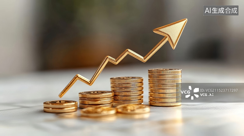 【AI数字艺术】货币和上升的箭头，金融经济股市增长概念图片素材