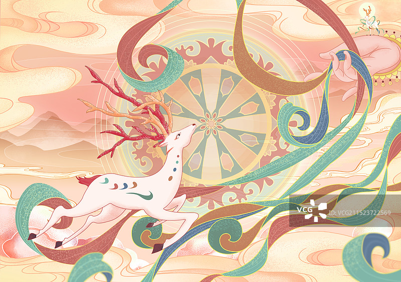 敦煌七色鹿psd分层素材图片素材