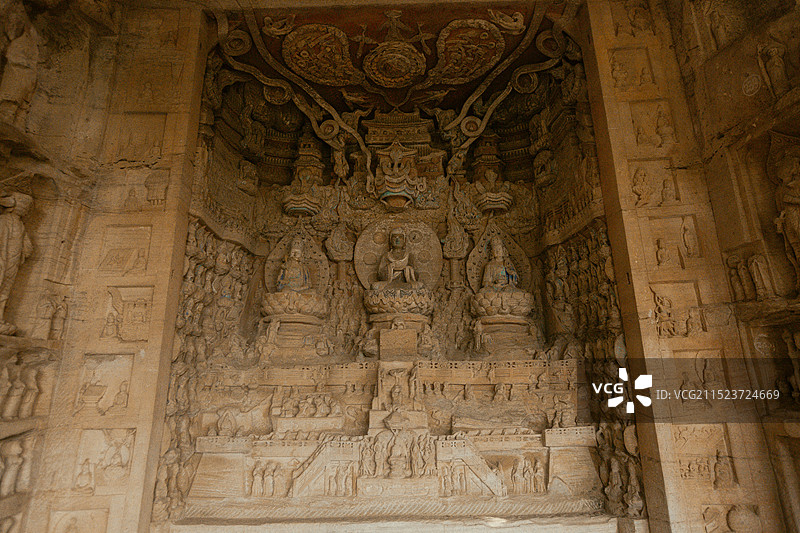 中国重庆大足石刻雕刻敦煌石窟图片素材