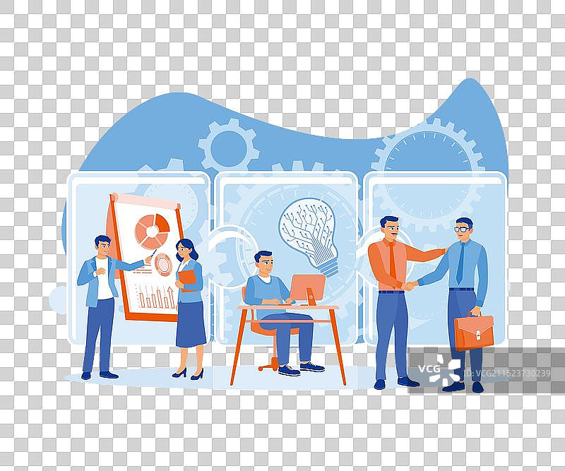 上班族与拼图元素连接，两个男人图片素材