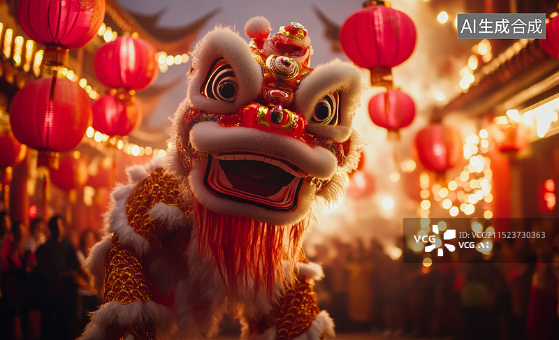 【AI数字艺术】传统的舞狮表演图片素材