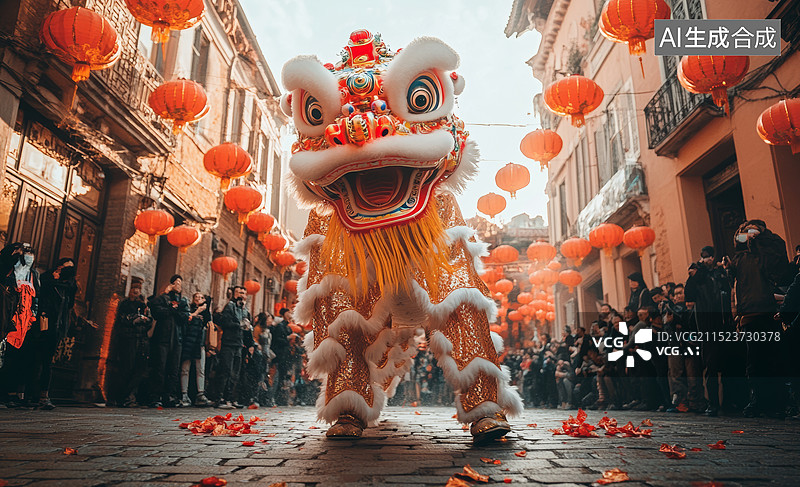 【AI数字艺术】传统的舞狮表演图片素材