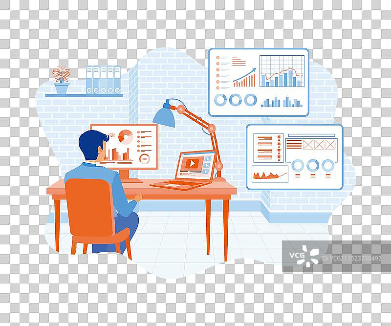 男商人分析电脑数据图片素材
