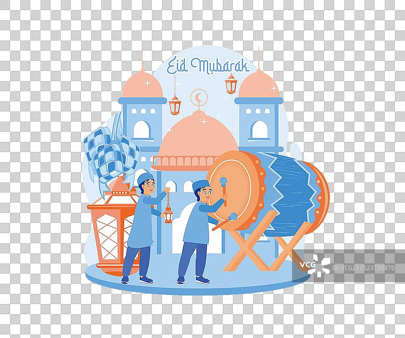 孩子们在清真寺里做礼拜图片素材