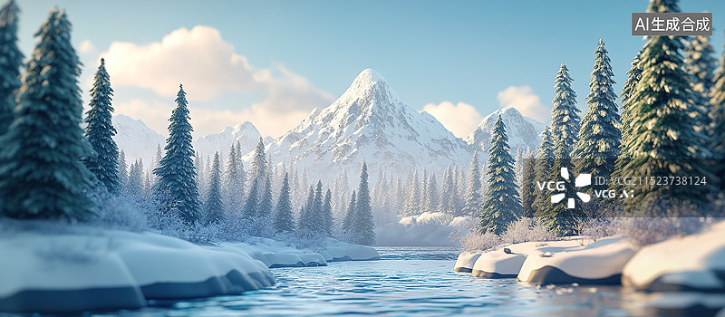【AI数字艺术】美丽的雪地雪山图片素材