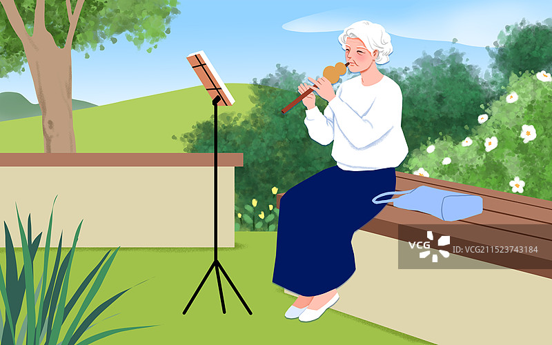 公园里吹葫芦丝的老年人图片素材