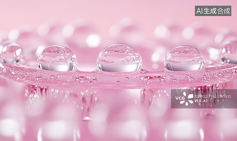 【AI数字艺术】抽象美妆类柔和的粉色背景素材透明气泡强调了补水和美容产品图片素材