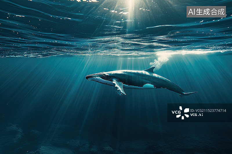 【AI数字艺术】深海海底摄影水底动物鲸鱼图片素材