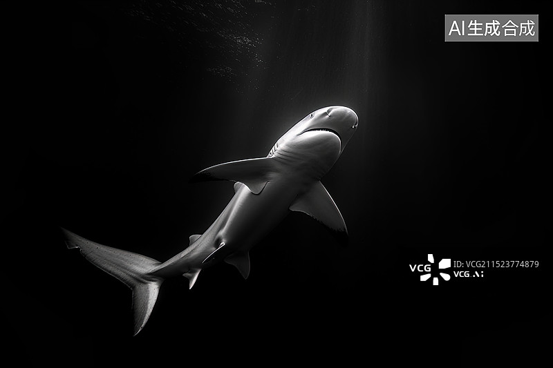 【AI数字艺术】深海海底摄影水底动物凶猛的鲨鱼图片素材