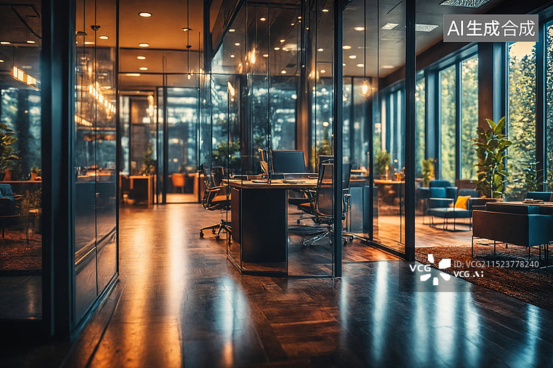 【AI数字艺术】现代办公空间的宁静氛围图片素材