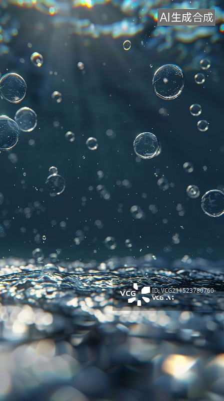 【AI数字艺术】水下阳光气泡景象图片素材