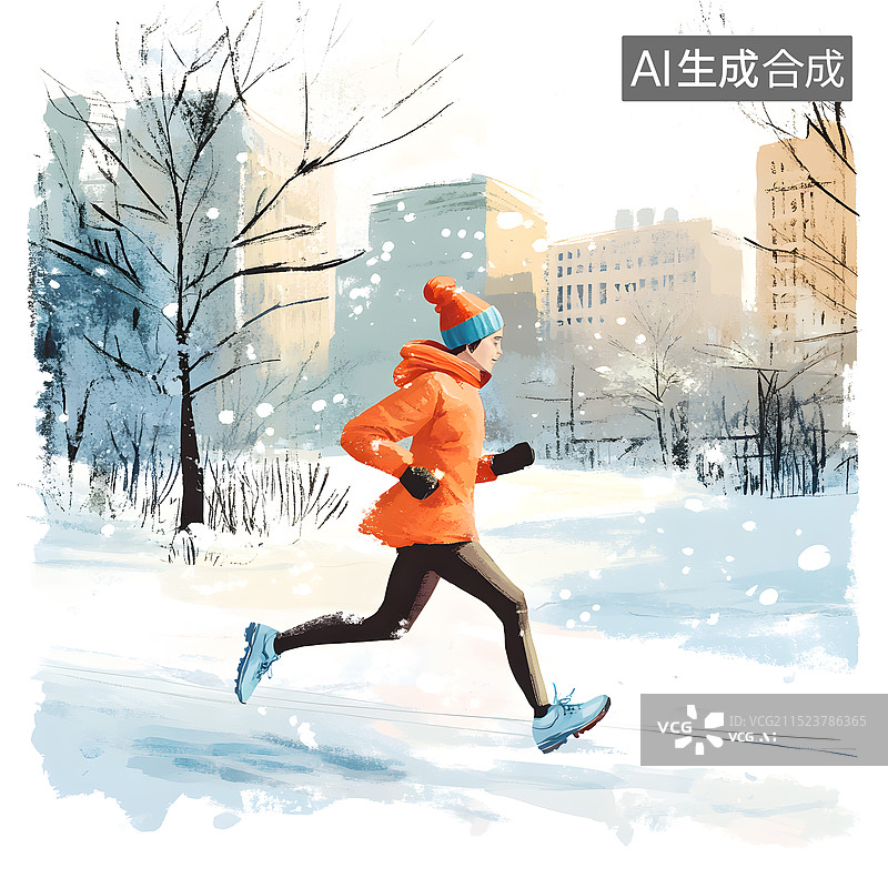 【AI数字艺术】AIGC:冬季运动，户外慢跑，锻炼身体图片素材