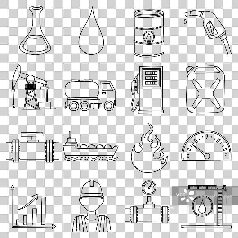 石油和天然气相关涂鸦图标集图片素材