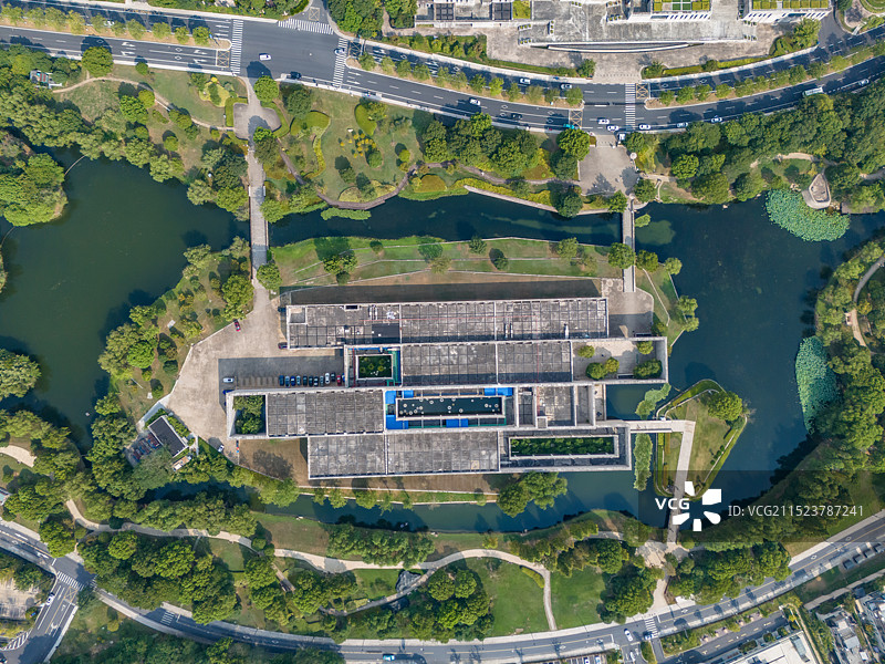 航拍浙江杭州良渚博物院 考古遗址博物馆 良渚文化博物馆 杭州良渚文化村 杭州美丽洲公园图片素材