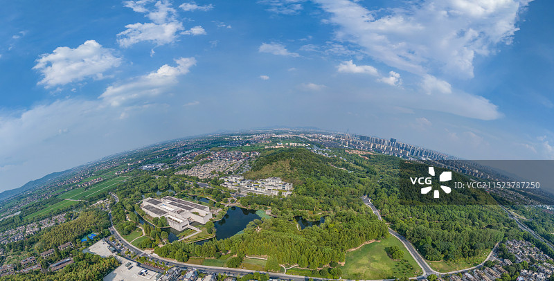 航拍浙江杭州良渚博物院 考古遗址博物馆 良渚文化博物馆 杭州良渚文化村 杭州美丽洲公园图片素材
