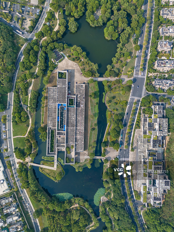 航拍浙江杭州良渚博物院 考古遗址博物馆 良渚文化博物馆 杭州良渚文化村 杭州美丽洲公园图片素材