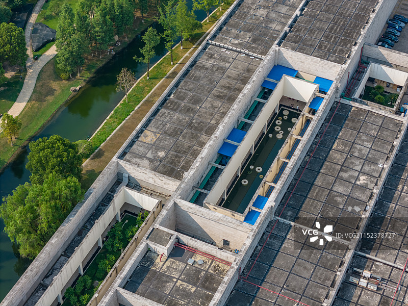 航拍浙江杭州良渚博物院 考古遗址博物馆 良渚文化博物馆 杭州良渚文化村 杭州美丽洲公园图片素材