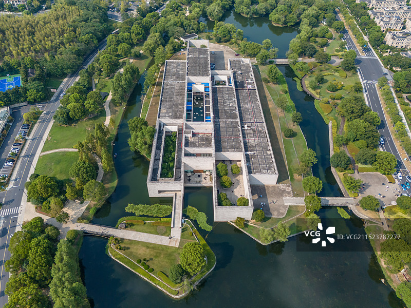 航拍浙江杭州良渚博物院 考古遗址博物馆 良渚文化博物馆 杭州良渚文化村 杭州美丽洲公园图片素材