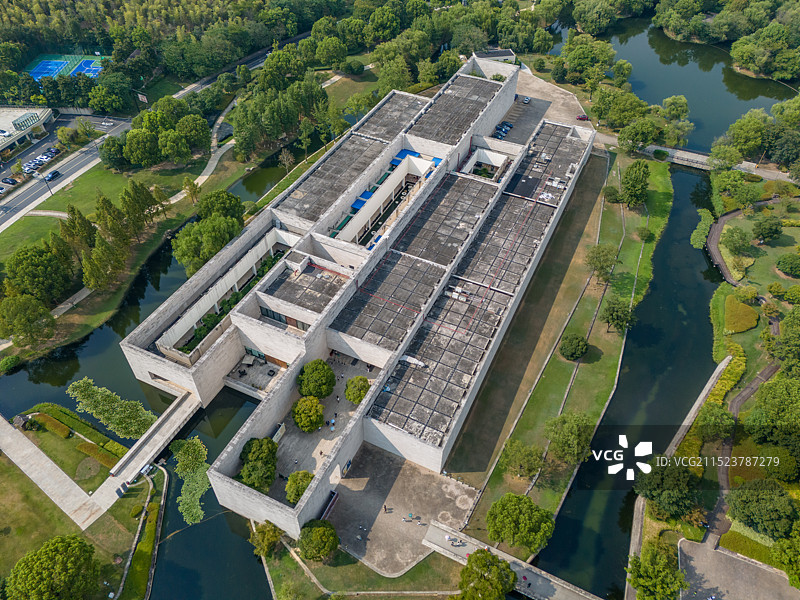 航拍浙江杭州良渚博物院 考古遗址博物馆 良渚文化博物馆 杭州良渚文化村 杭州美丽洲公园图片素材