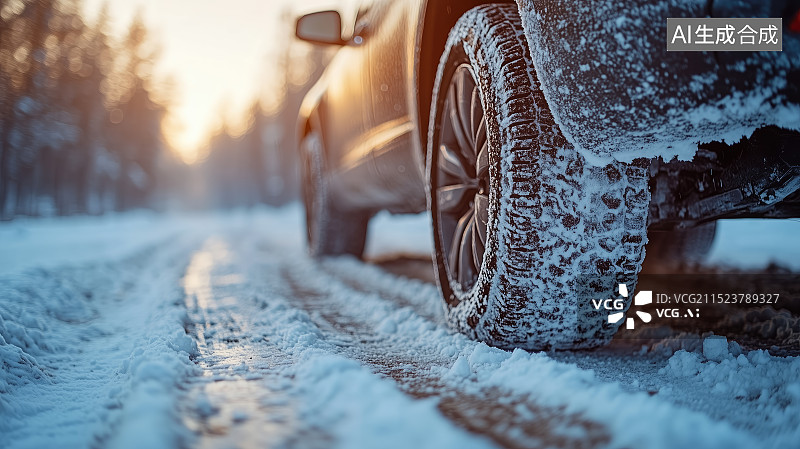 【AI数字艺术】雪天森林中行驶的汽车图片素材