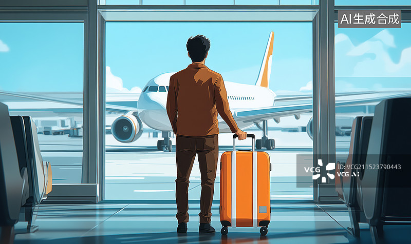 【AI数字艺术】一个人站在机场航站楼里等待图片素材
