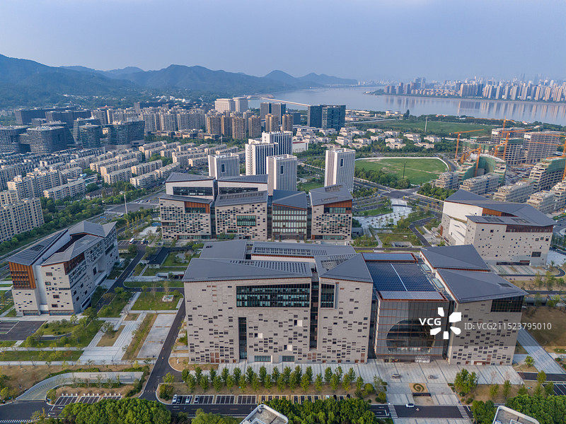 航拍浙江杭州之江文化中心 浙江图书馆之江馆 浙江省博物馆之江馆 浙江省非物质文化遗产馆 浙江文学馆图片素材