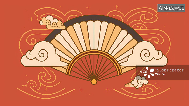 【AI数字艺术】中式卡通扇子背景图片素材